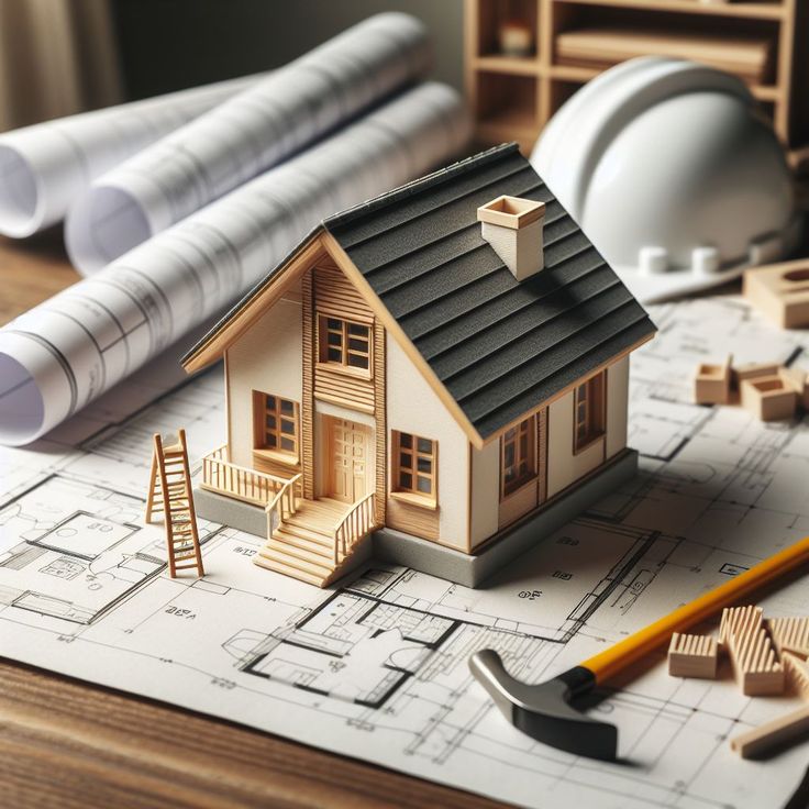 A model house on construction drawings